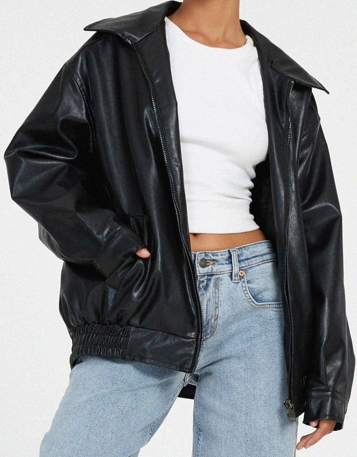 Oversized Leather-Look Bomber Jacket