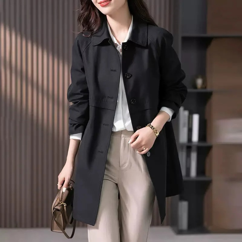 Button-Front Long Trench Coat