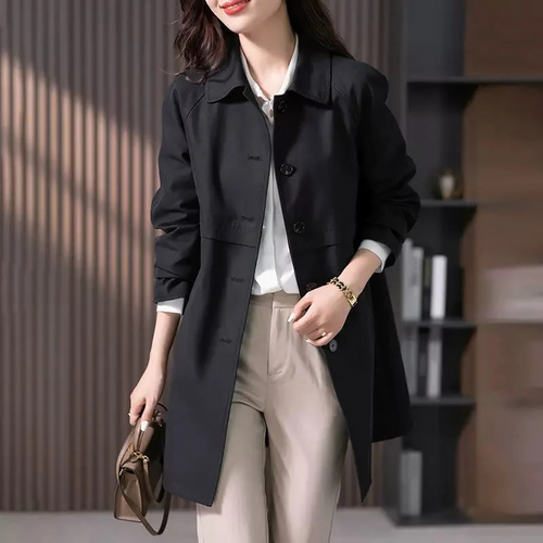 Button-Front Long Trench Coat