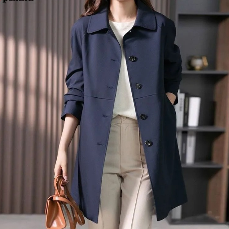 Button-Front Long Trench Coat