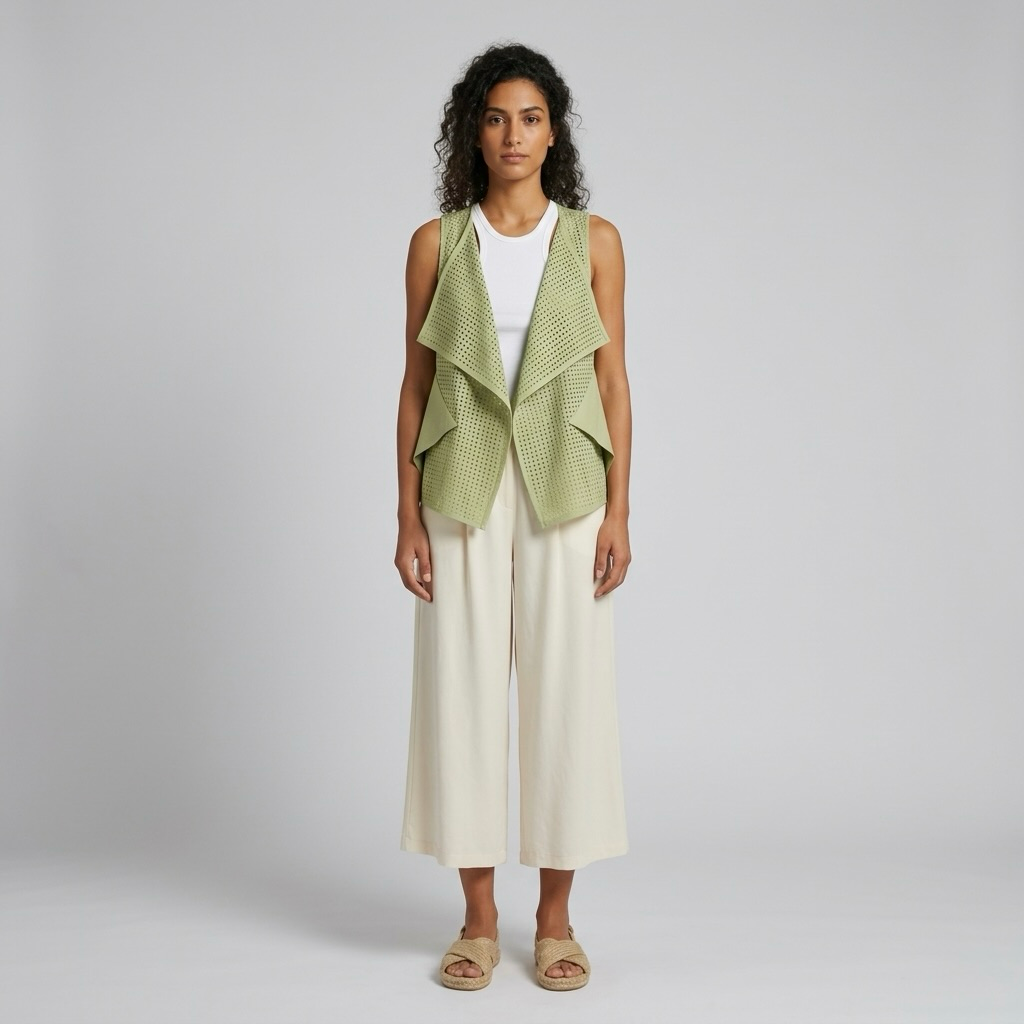 Open-Front Perforated Drape Vest