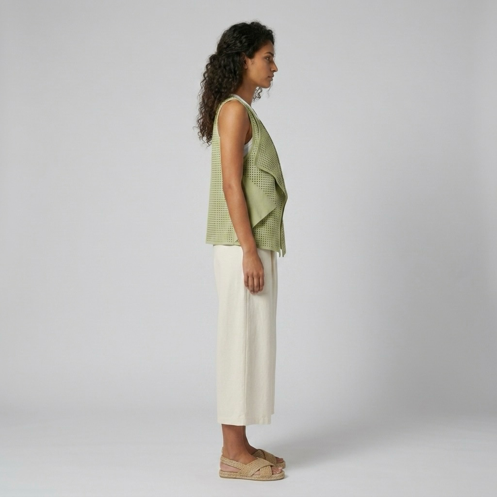 Open-Front Perforated Drape Vest