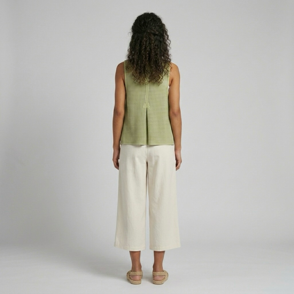 Open-Front Perforated Drape Vest