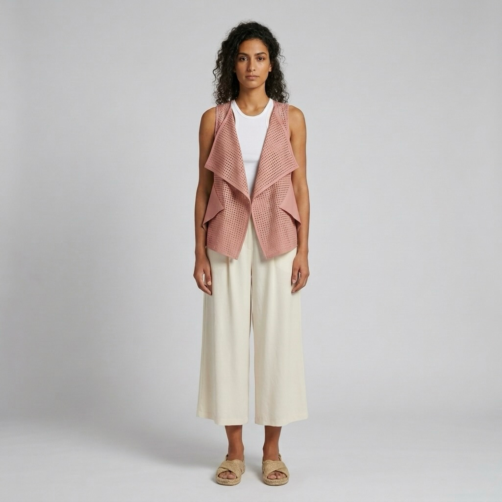 Open-Front Perforated Drape Vest