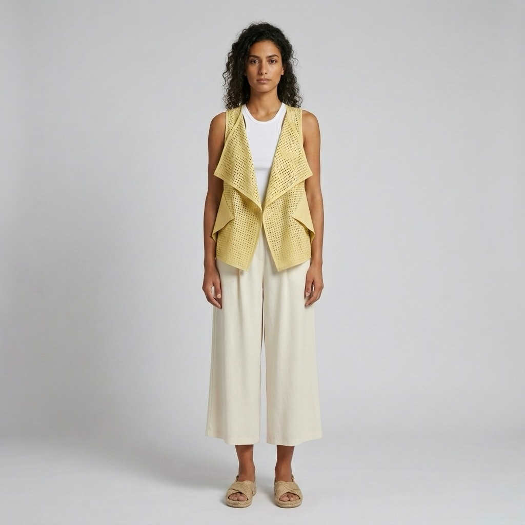 Open-Front Perforated Drape Vest