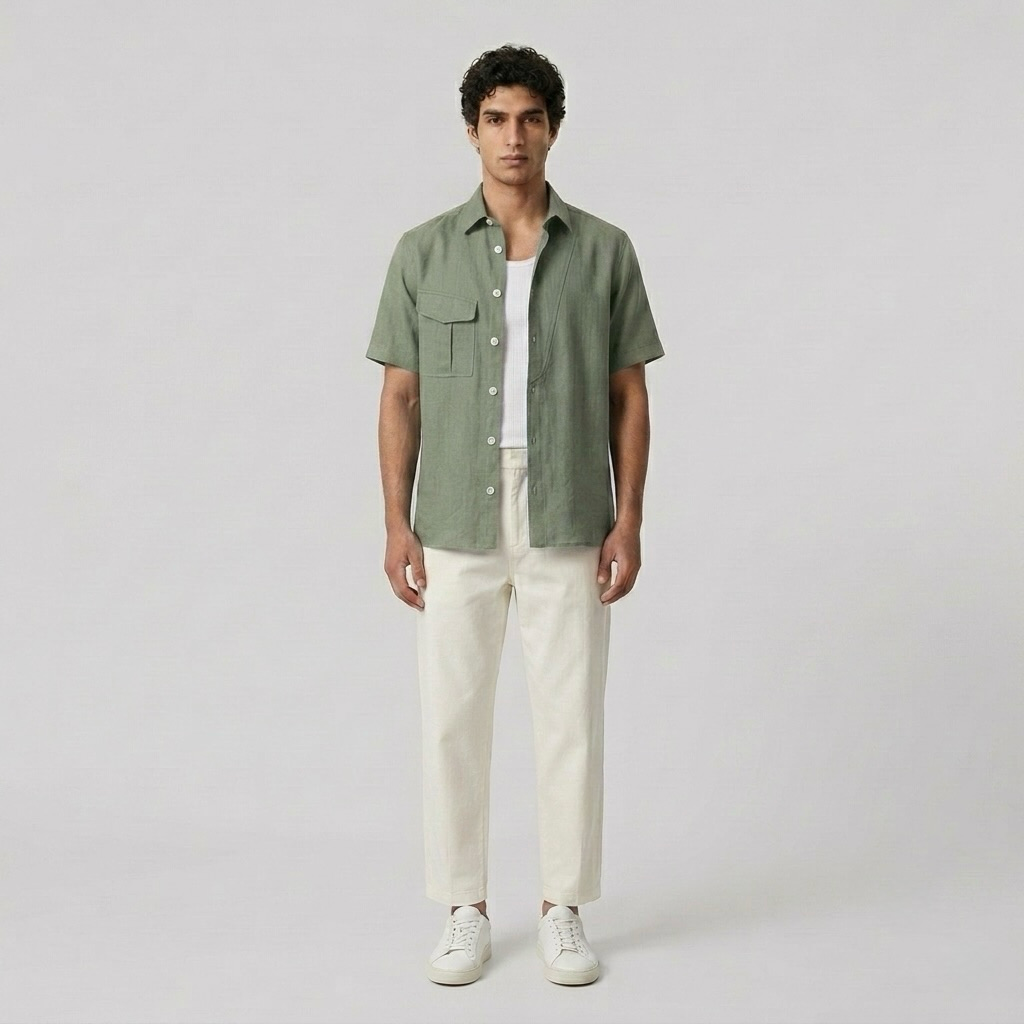 Short-Sleeve Linen-Blend Shirt