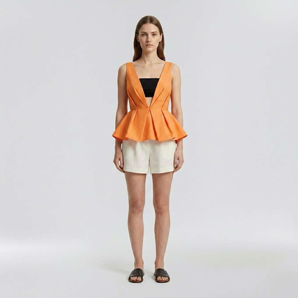Structured Plunge Peplum Top