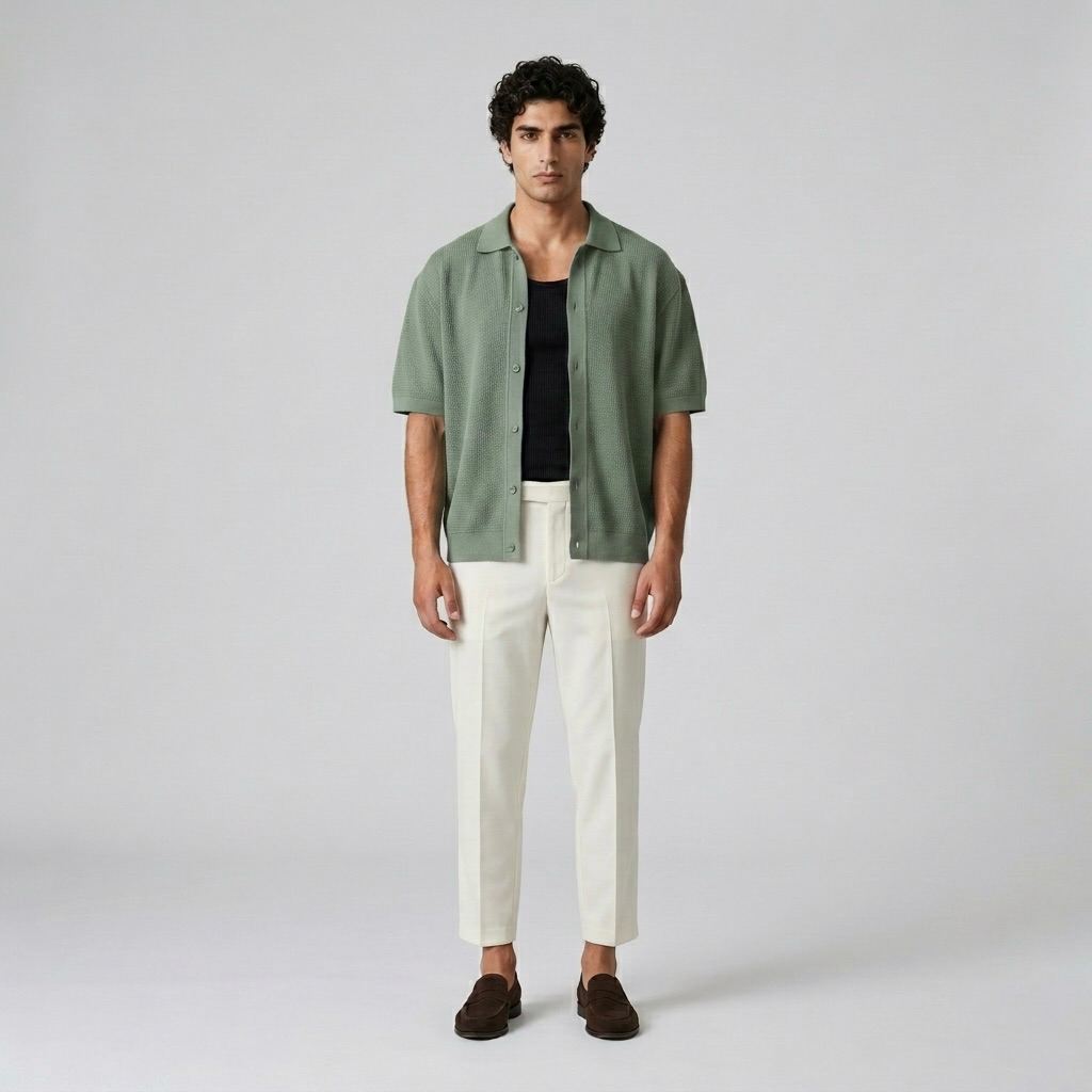 Textured Weave Camp Shirt