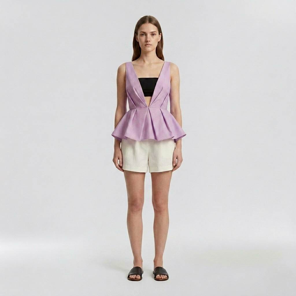 Structured Plunge Peplum Top