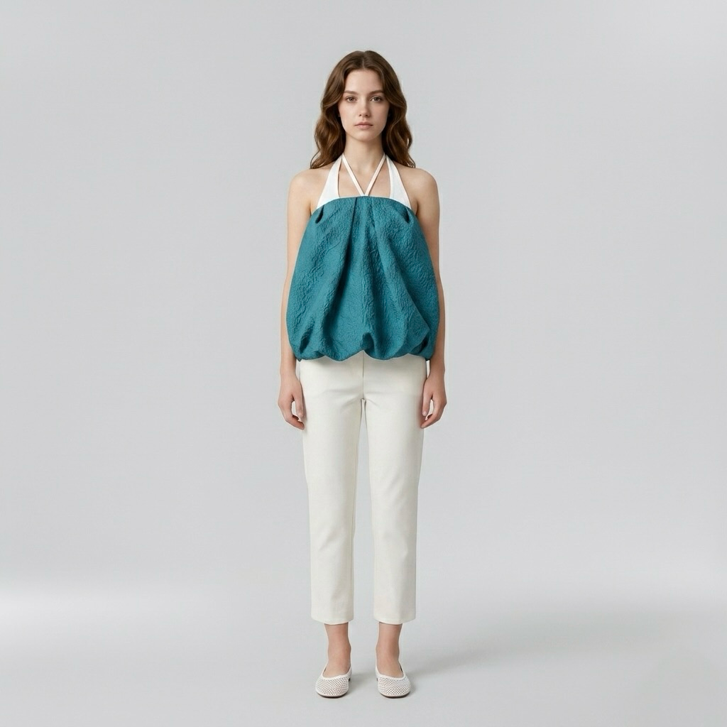 Sculpted Bubble-Hem Halter Top
