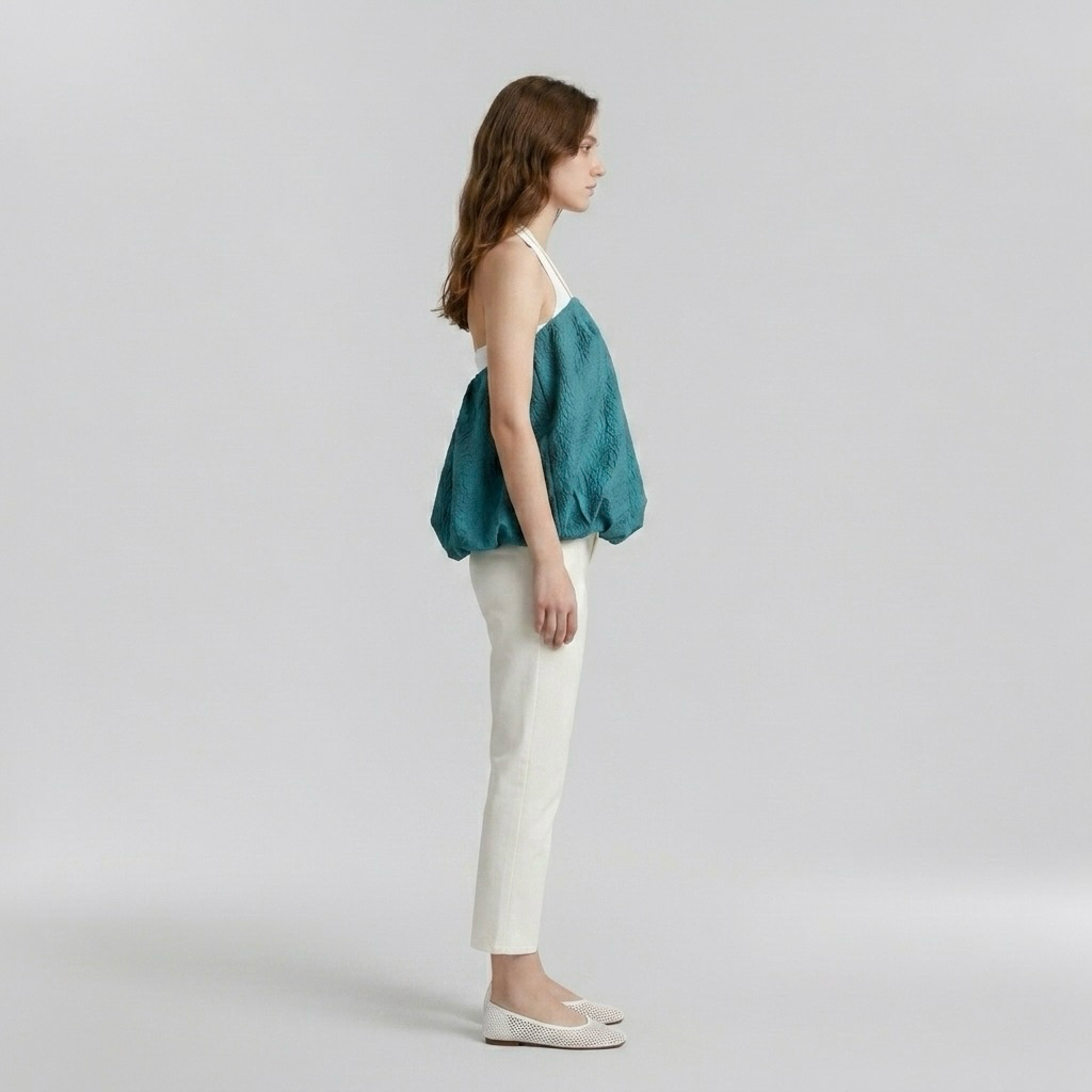 Sculpted Bubble-Hem Halter Top