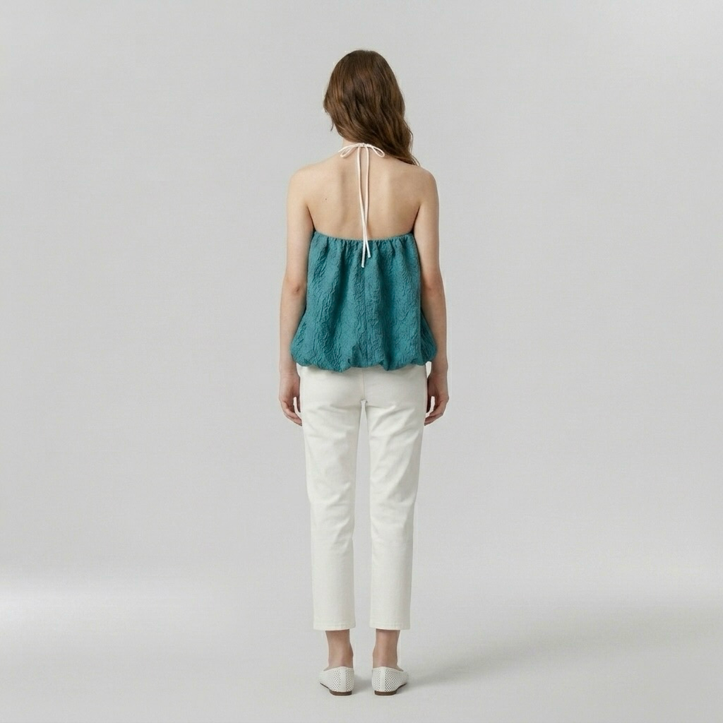 Sculpted Bubble-Hem Halter Top