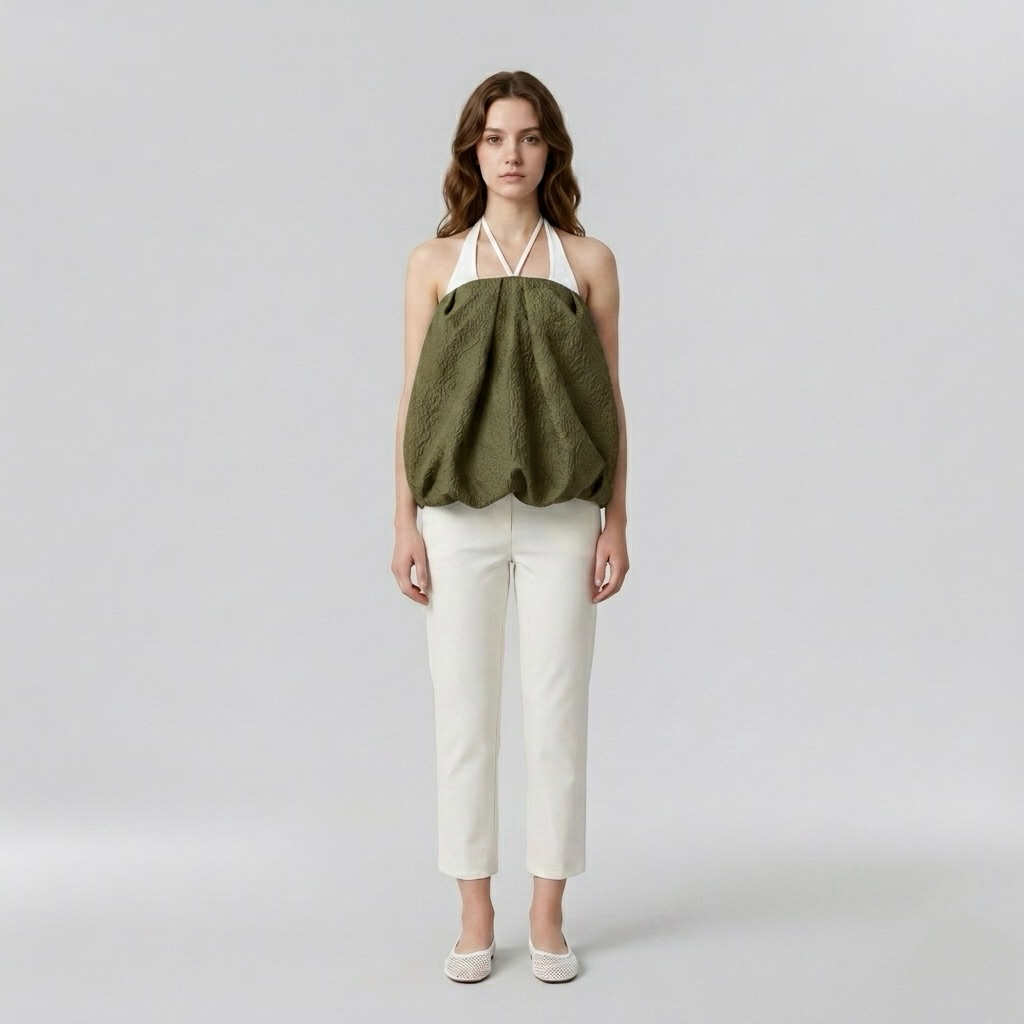 Sculpted Bubble-Hem Halter Top