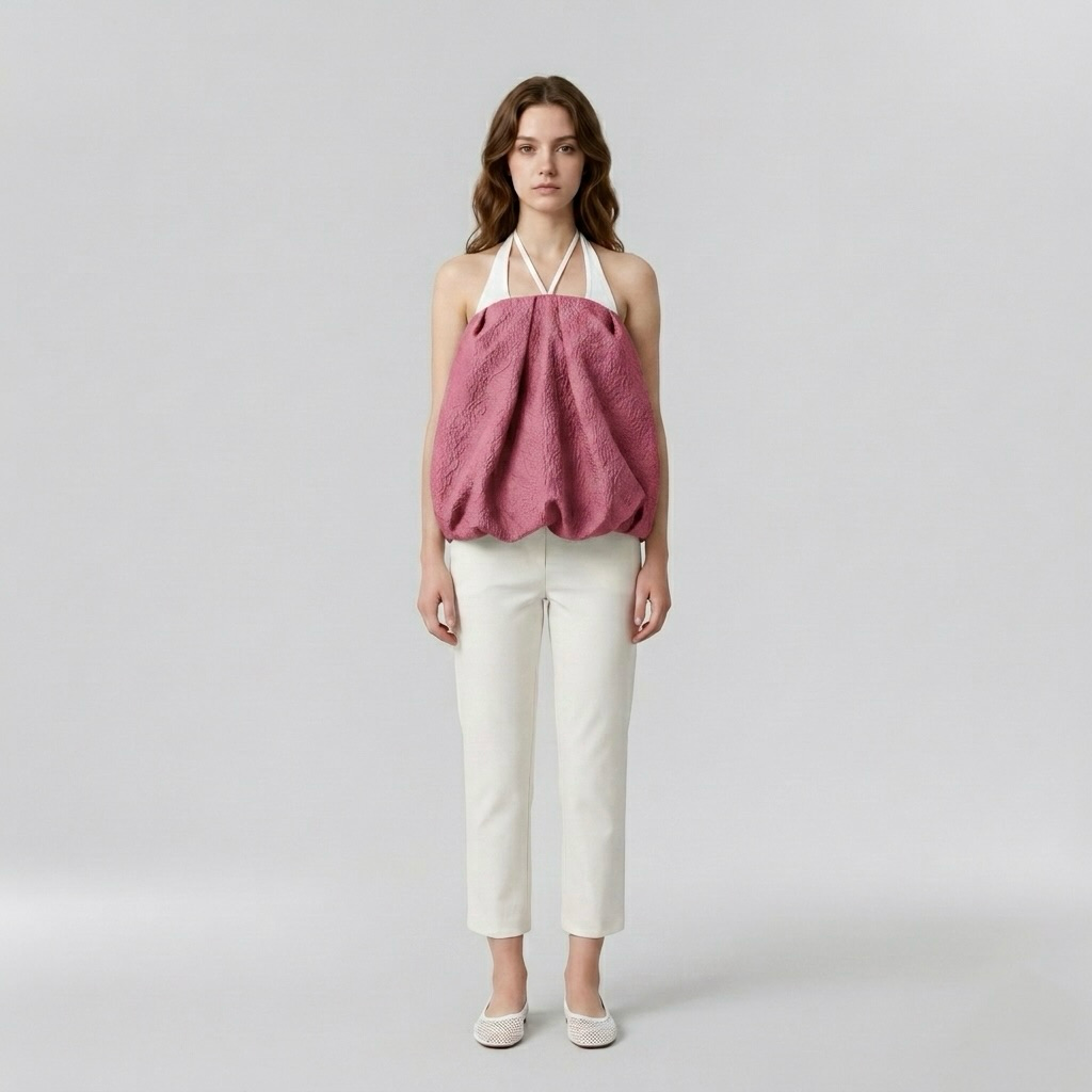 Sculpted Bubble-Hem Halter Top
