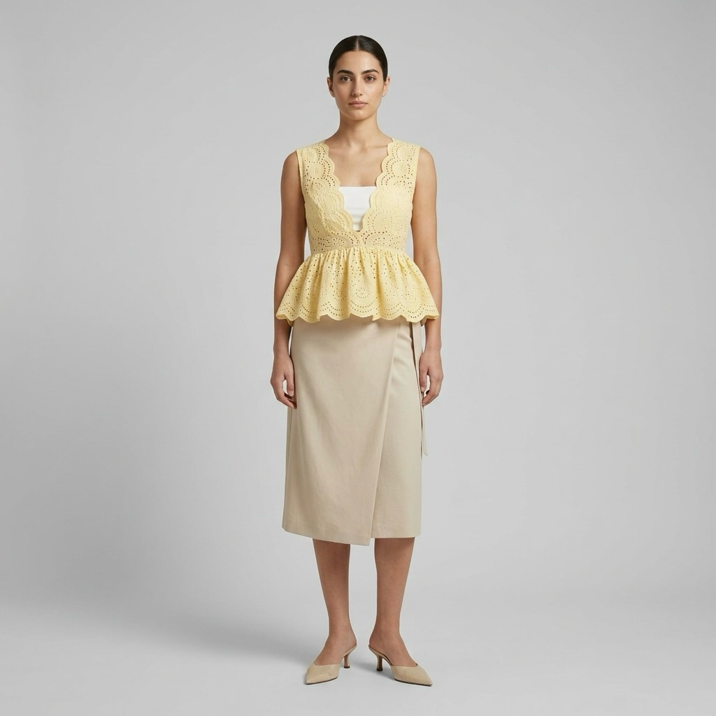 Cutwork Eyelet Peplum Blouse