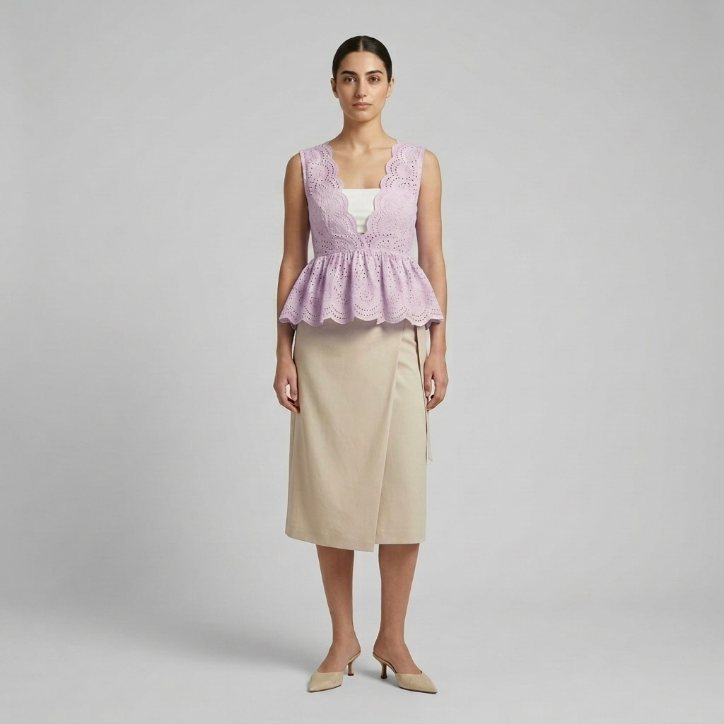 Cutwork Eyelet Peplum Blouse
