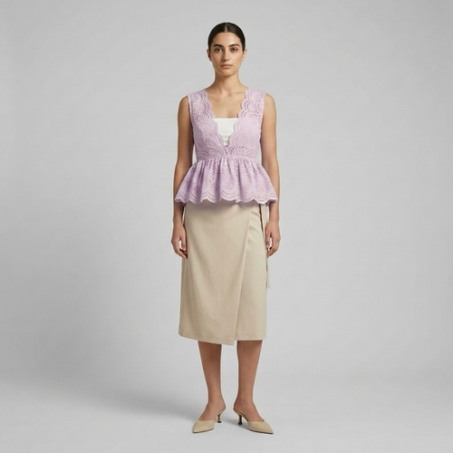 Cutwork Eyelet Peplum Blouse