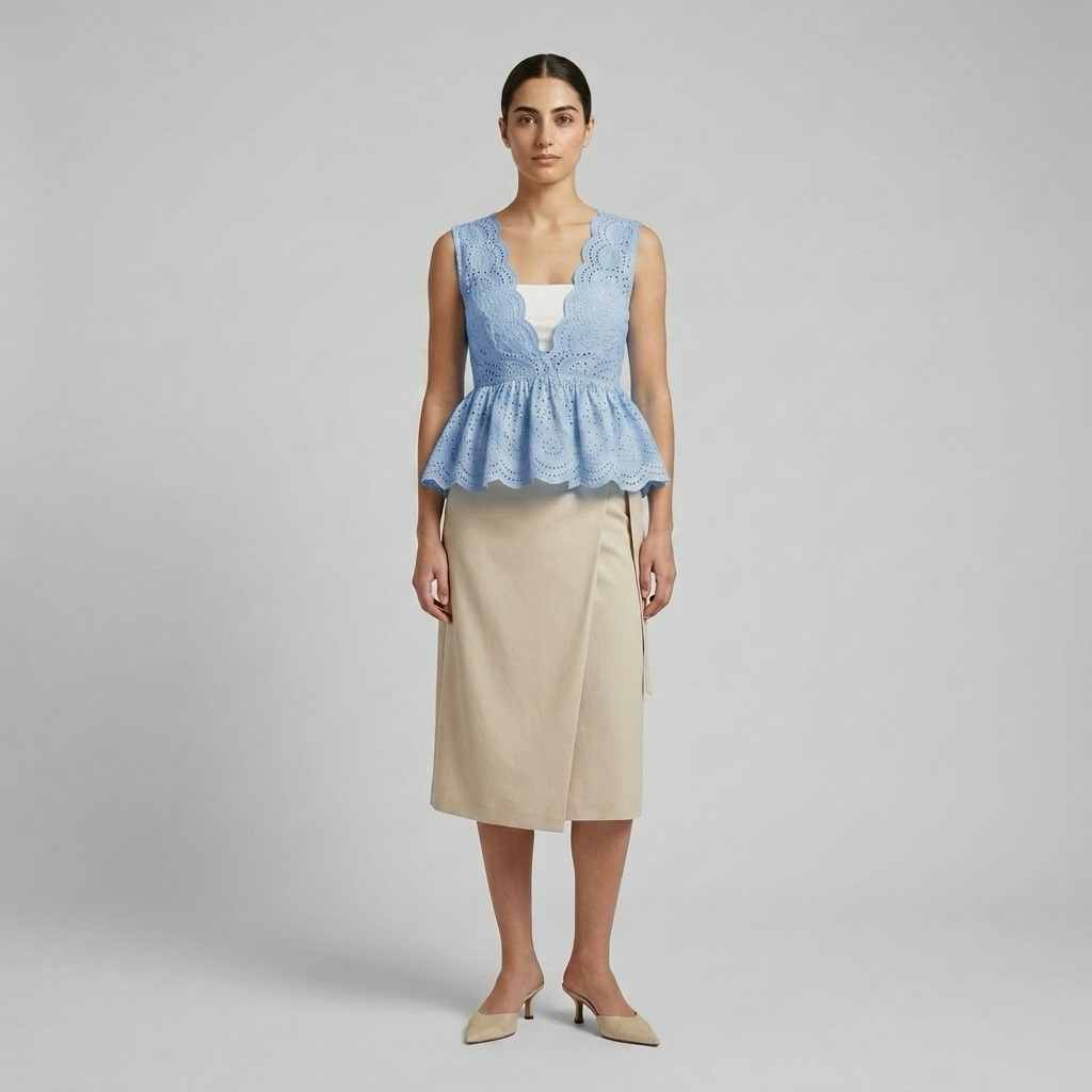 Cutwork Eyelet Peplum Blouse