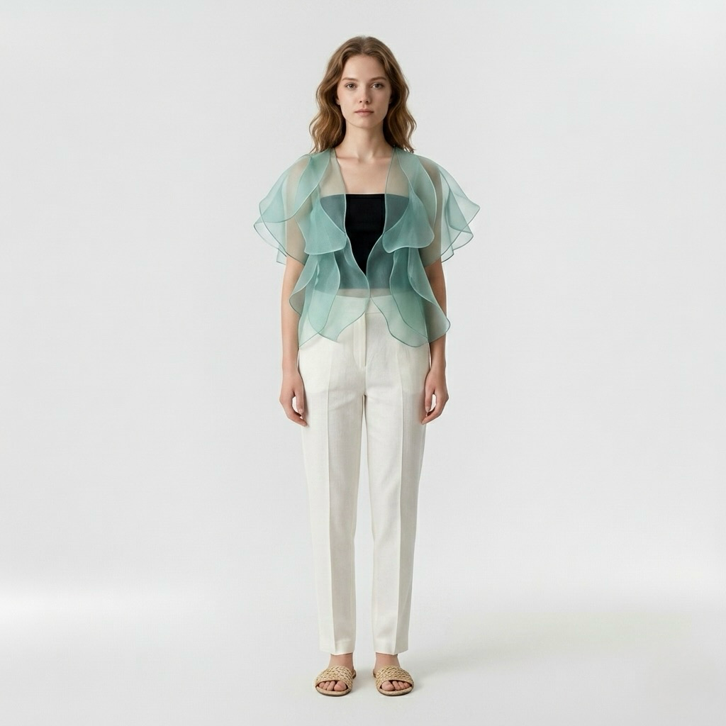 Cascading Organza Ruffle Top