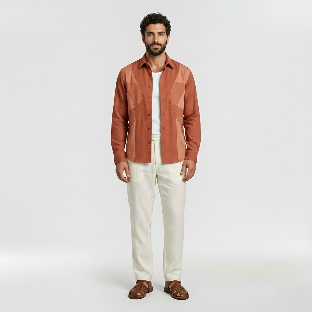 Tonal-Panel Casual Shirt