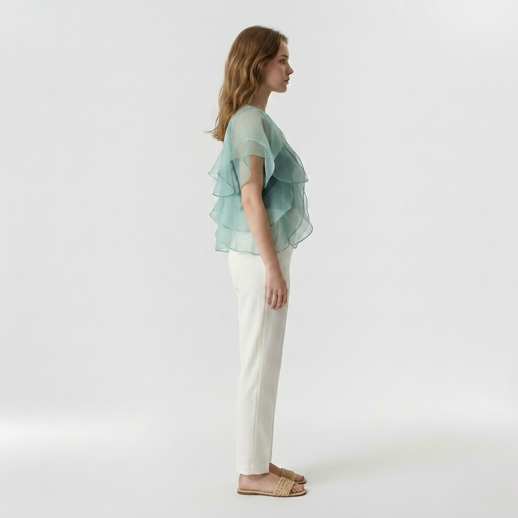 Cascading Organza Ruffle Top