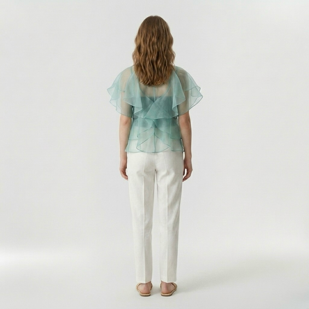 Cascading Organza Ruffle Top