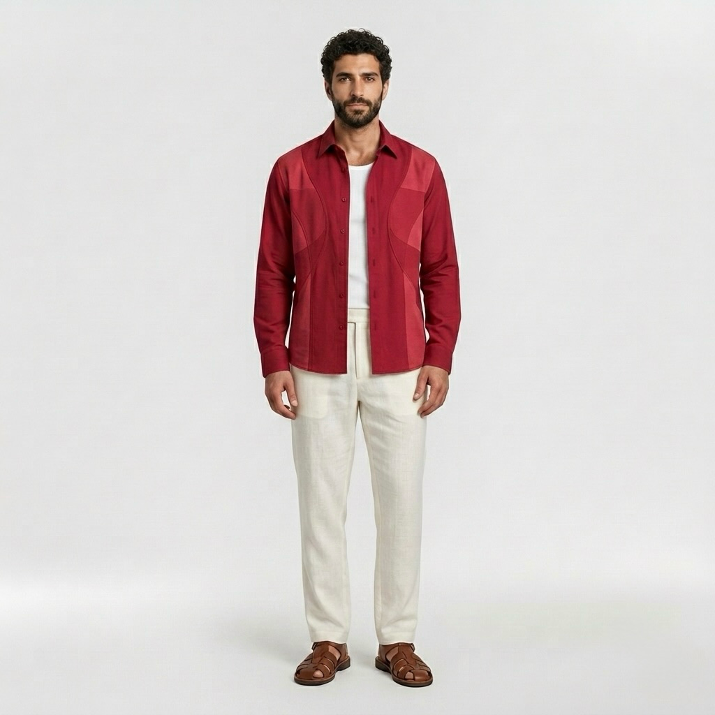 Tonal-Panel Casual Shirt