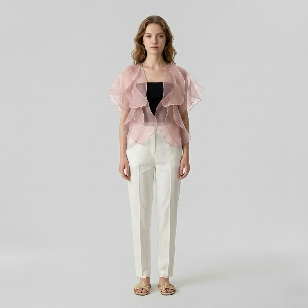 Cascading Organza Ruffle Top