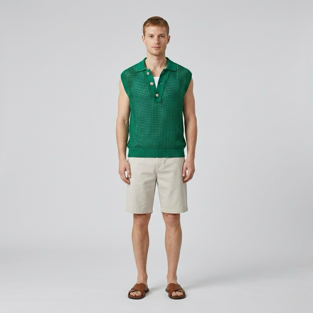 Open-Weave Sleeveless Polo