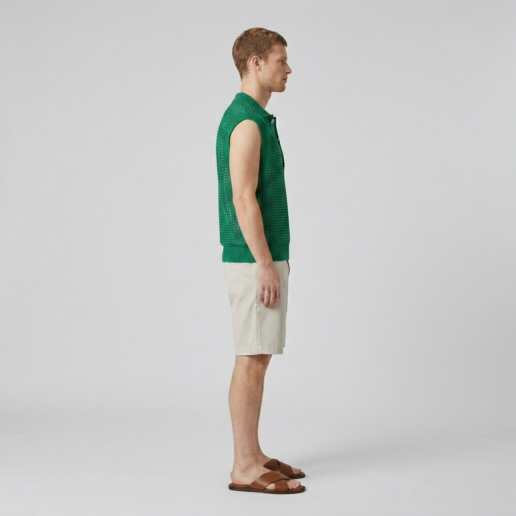 Open-Weave Sleeveless Polo