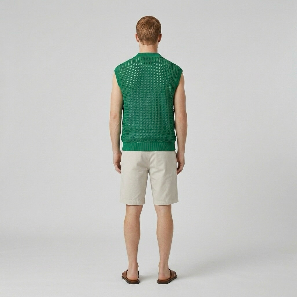 Open-Weave Sleeveless Polo