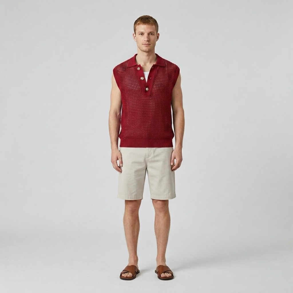 Open-Weave Sleeveless Polo
