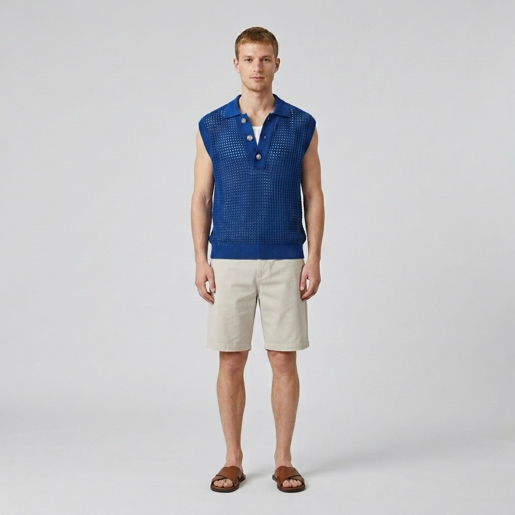 Open-Weave Sleeveless Polo