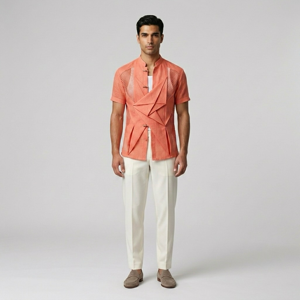 Origami-Pleat Mesh Shirt