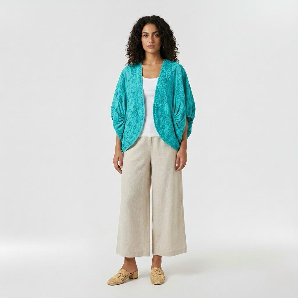 Textured Open-Front Cocoon Jacket