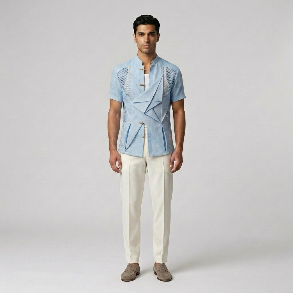 Origami-Pleat Mesh Shirt
