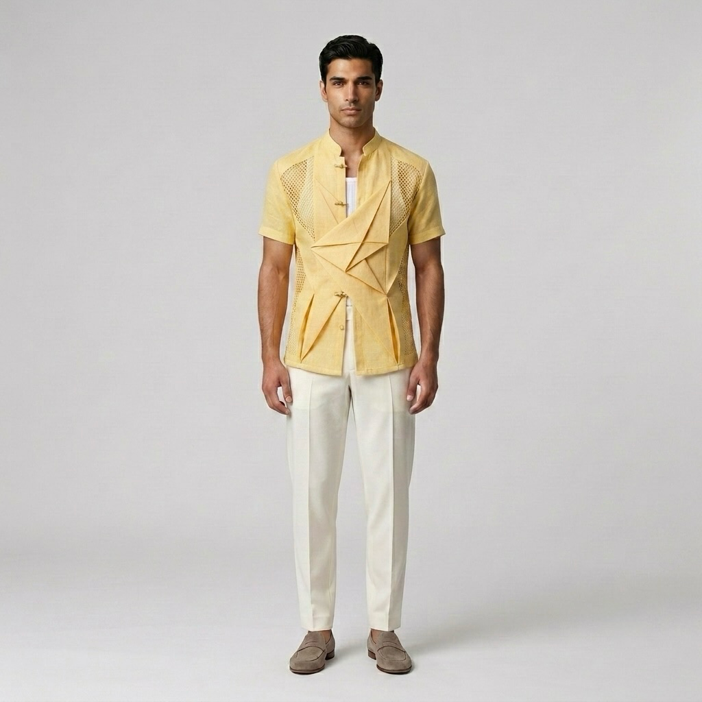 Origami-Pleat Mesh Shirt
