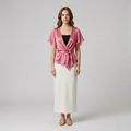 Satin Flutter Wrap Blouse