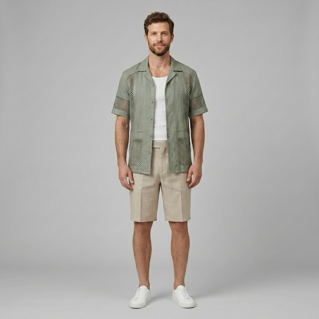 Mesh-Panel Resort Shirt