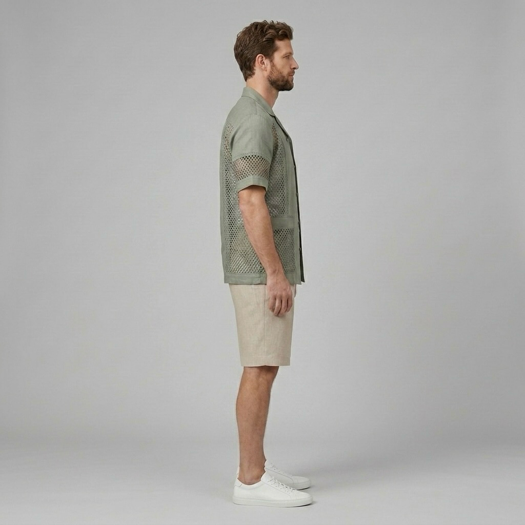Mesh-Panel Resort Shirt