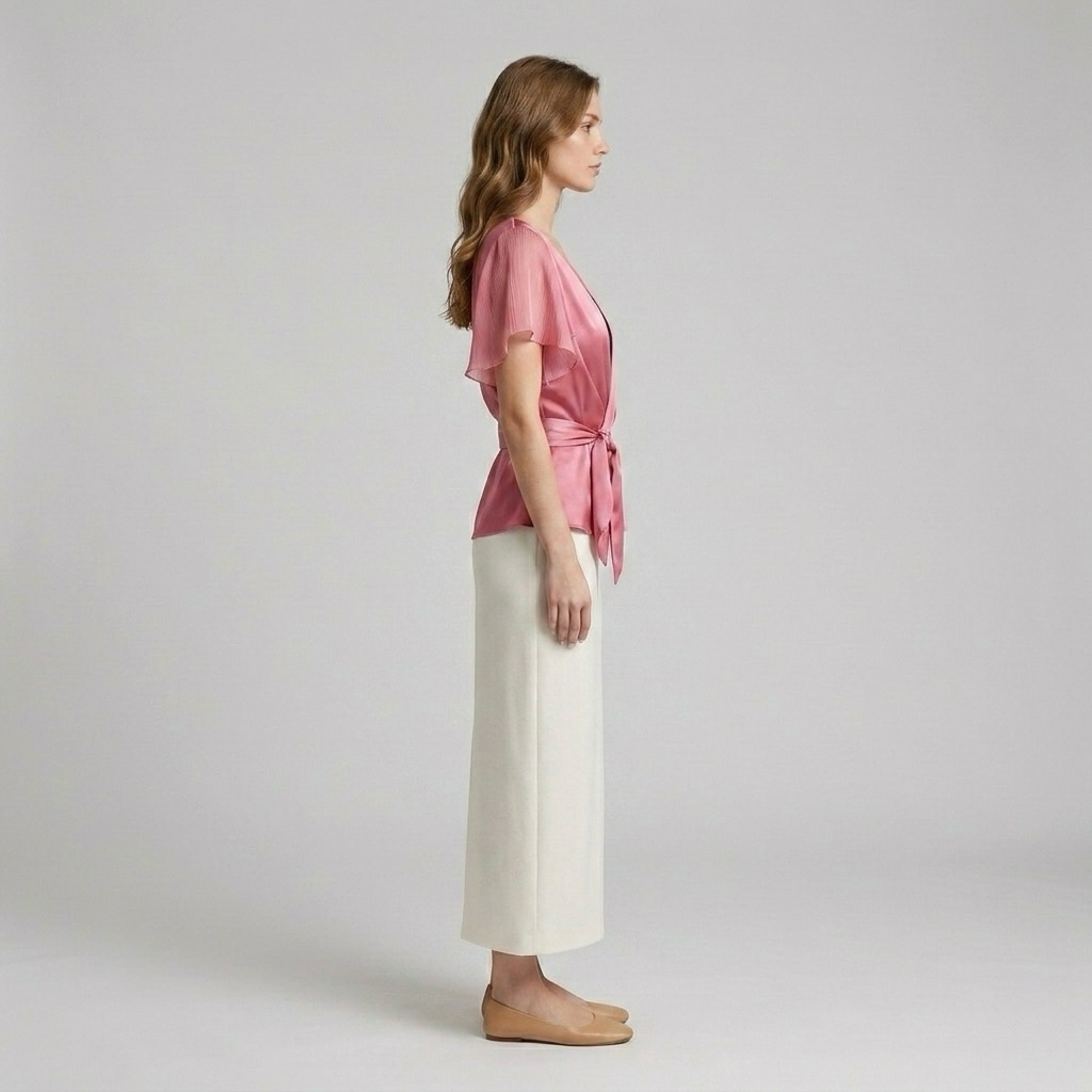 Satin Flutter Wrap Blouse