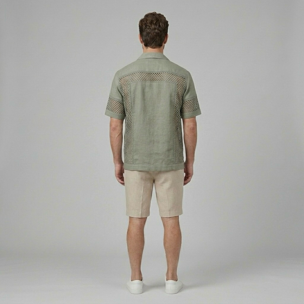 Mesh-Panel Resort Shirt