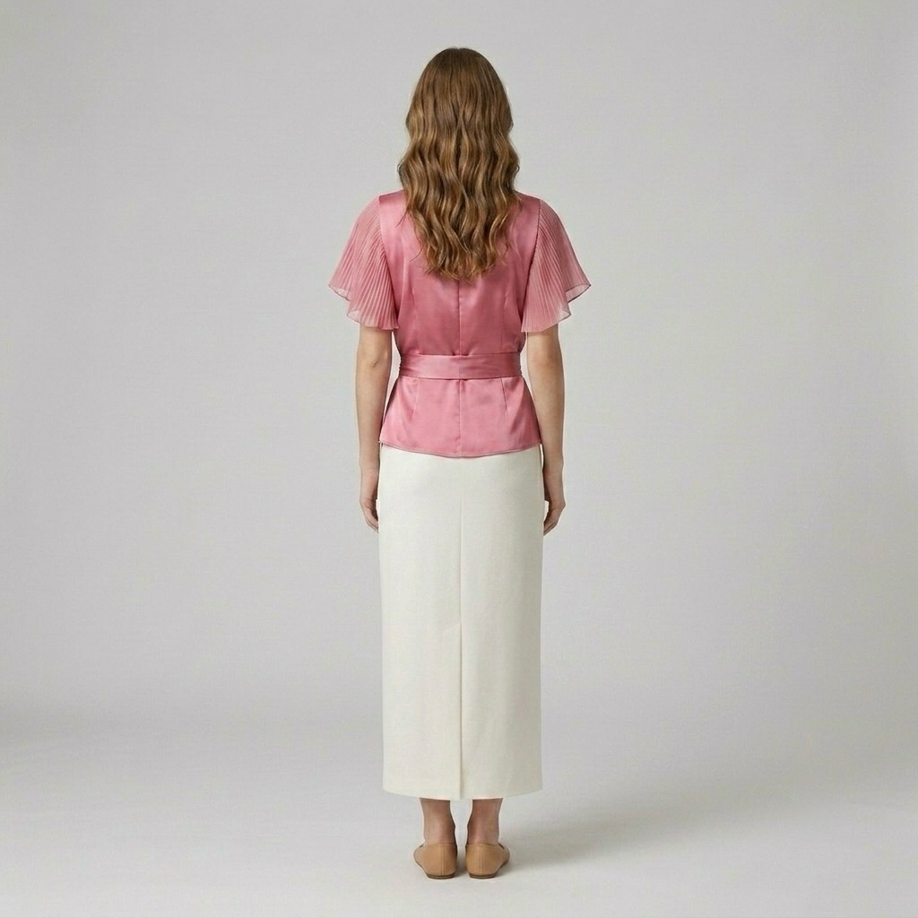 Satin Flutter Wrap Blouse