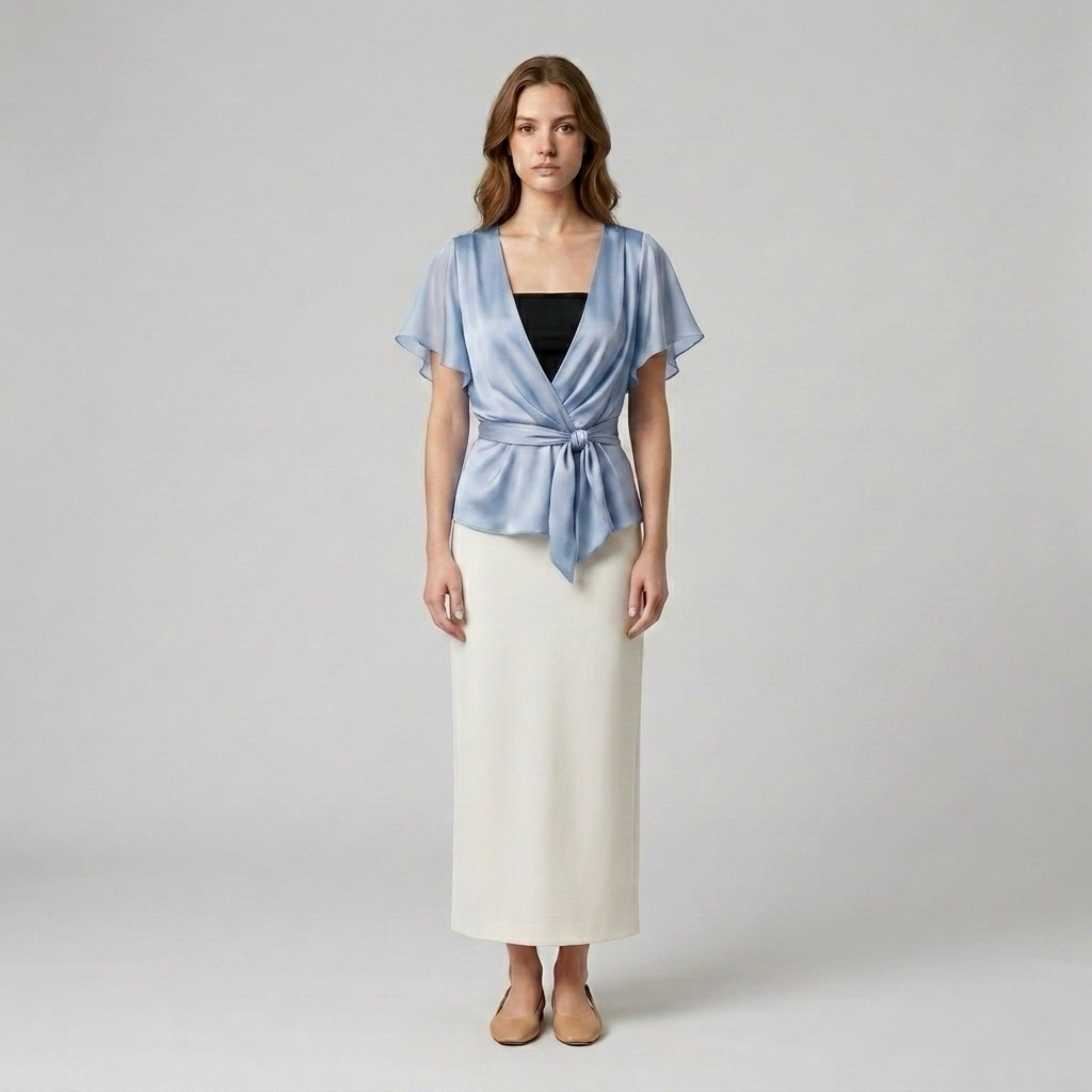 Satin Flutter Wrap Blouse