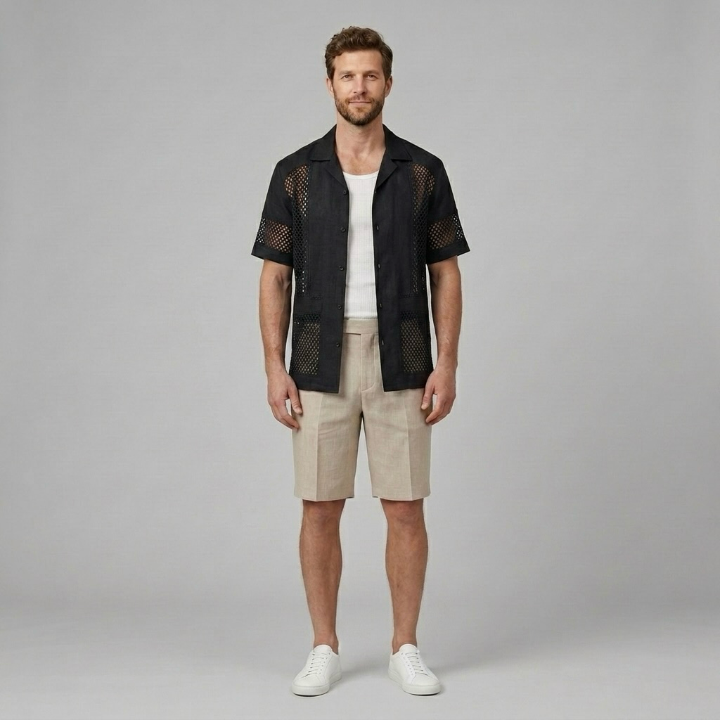 Mesh-Panel Resort Shirt