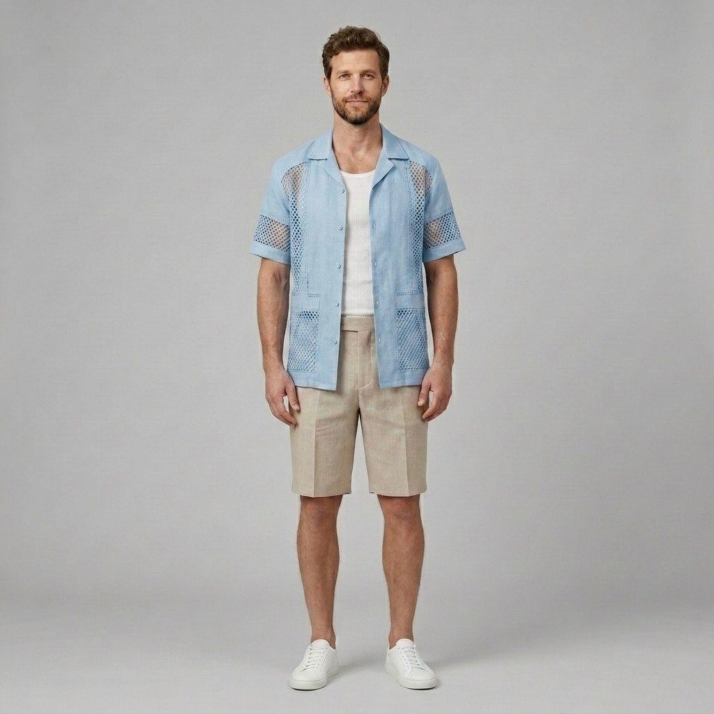 Mesh-Panel Resort Shirt
