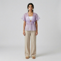 Sheer Waist-Detail Flutter Blouse