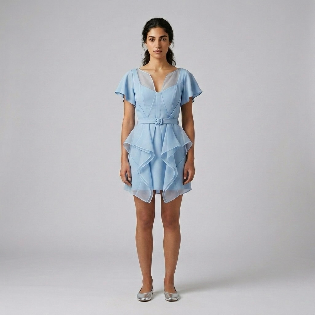 Belted Flutter Mini Dress