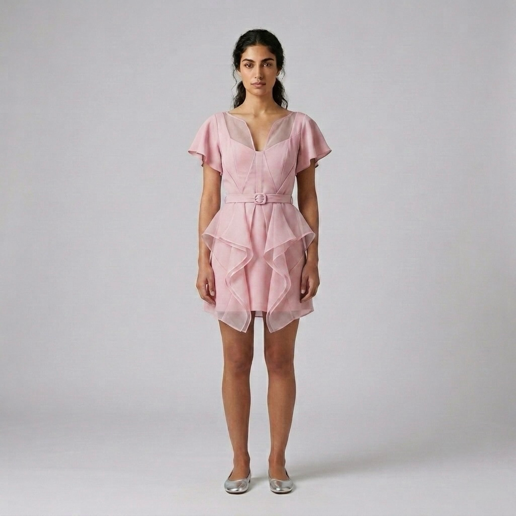 Belted Flutter Mini Dress
