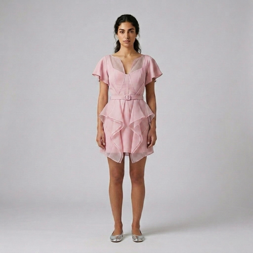Belted Flutter Mini Dress